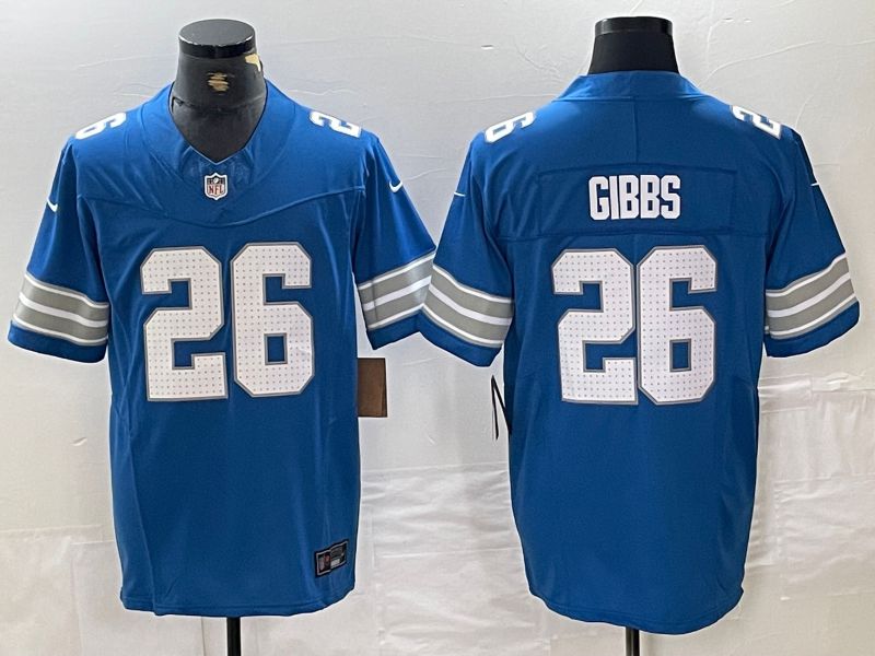 Men Detroit Lions #26 Gibbs Blue Three generations 2024 Nike Vapor F.U.S.E. Limited NFL Jersey